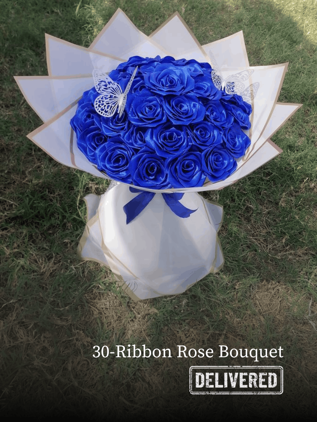 Royal Blue Elegance Handcrafted Ribbon Rose Bouquet