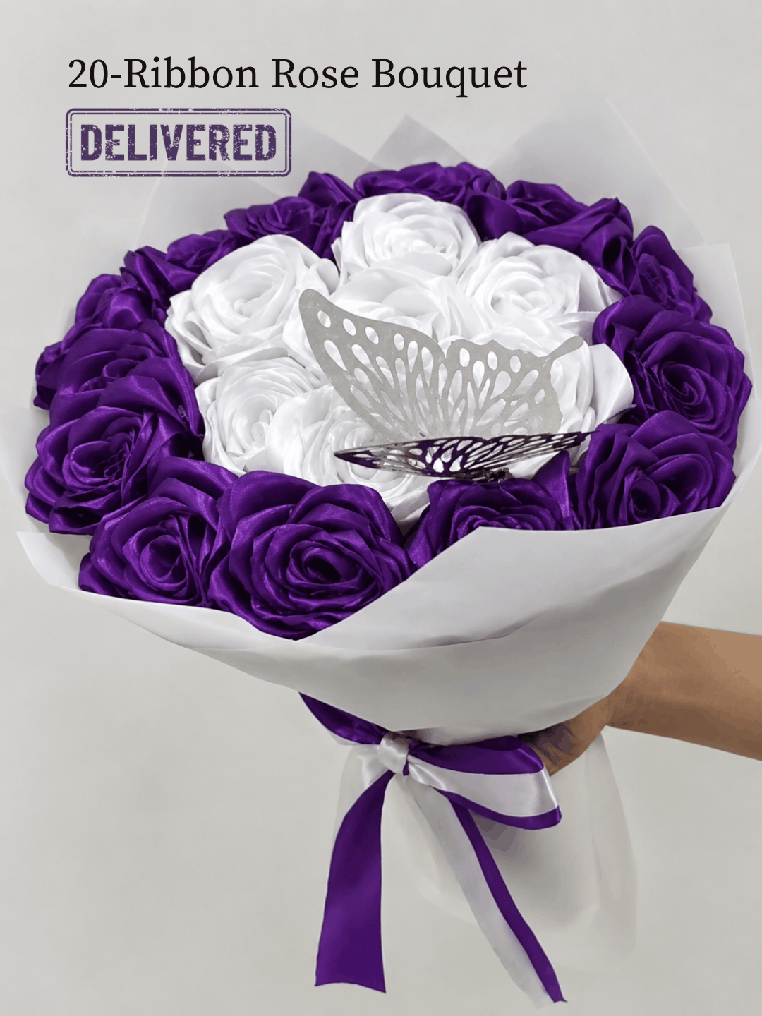 Two-Tone Royal Handcrafted Ribbon Rose Bouquet