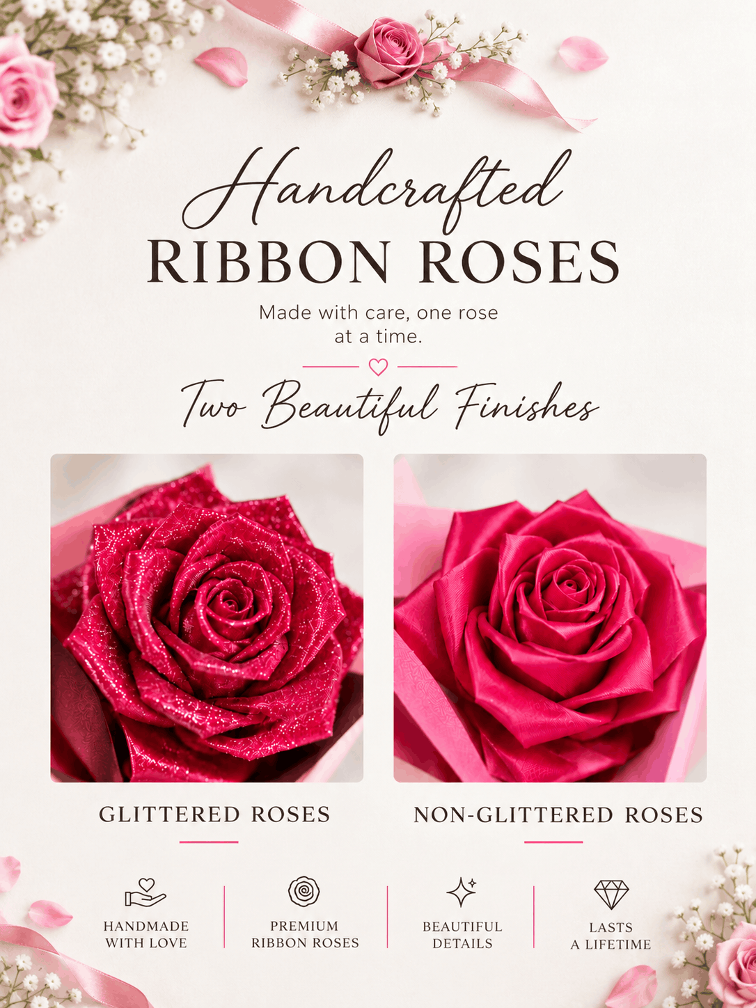 Two-Tone Handcrafted Ribbon Rose Bouquet