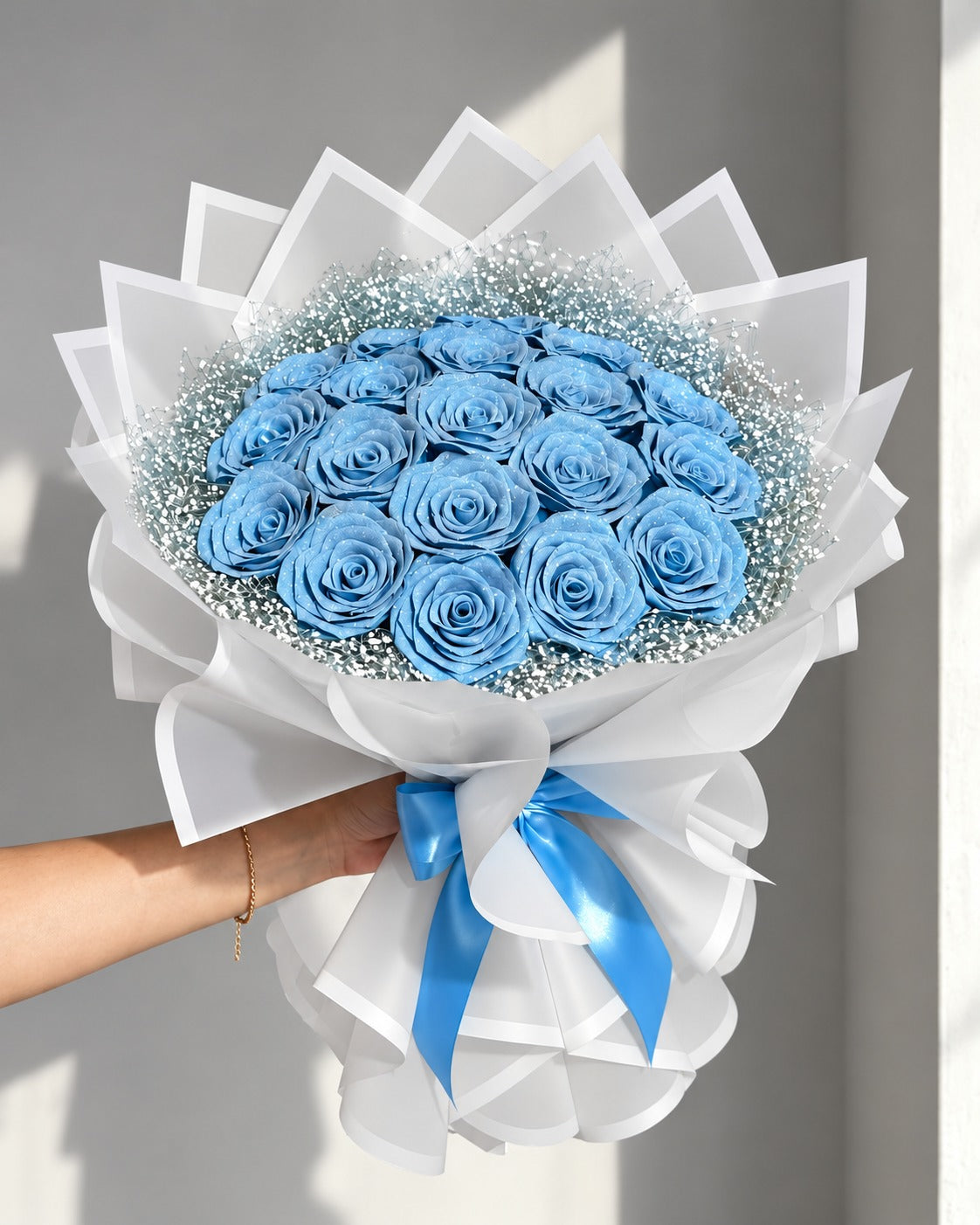 Blush Sparkle Handcrafted Ribbon Rose Bouquet