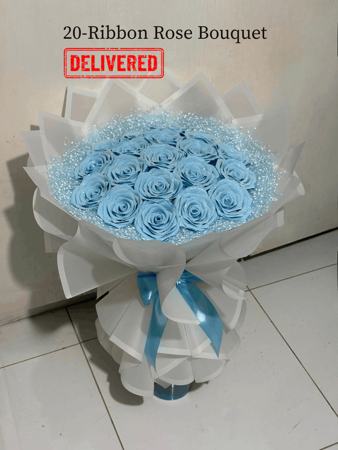 Blush Sparkle Handcrafted Ribbon Rose Bouquet