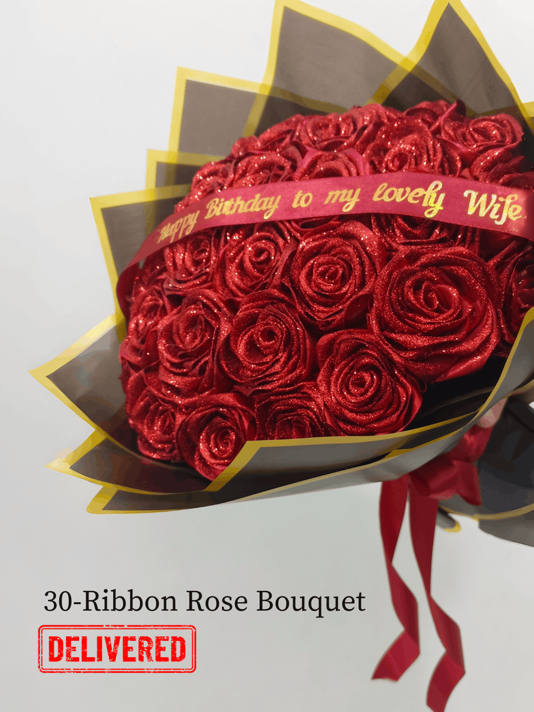 Classic Handcrafted Red Ribbon Rose Bouquet