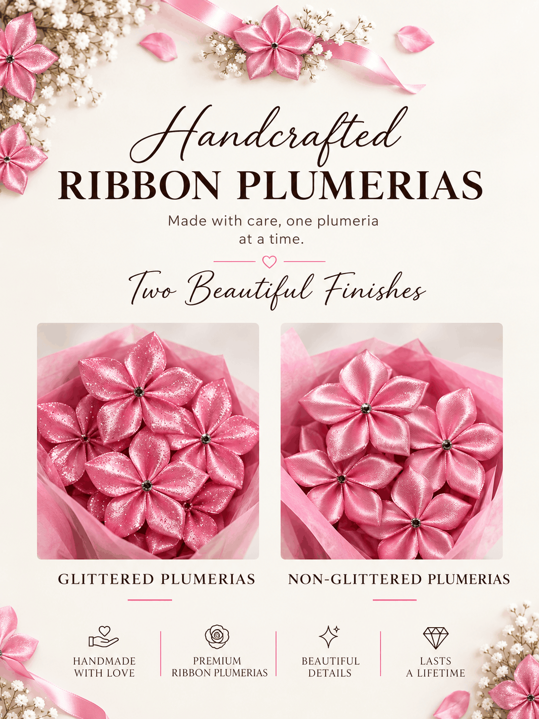 Sunshine Bloom Handcrafted Ribbon Plumeria Bouquet