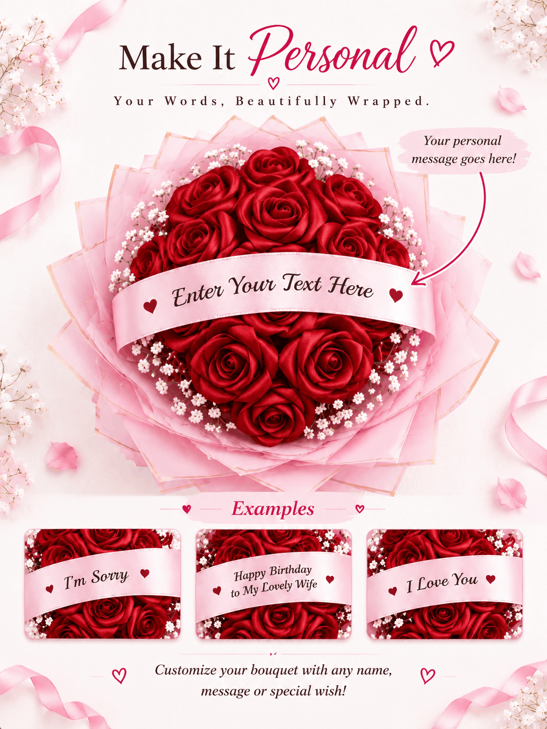Two-Tone Handcrafted Ribbon Rose Bouquet