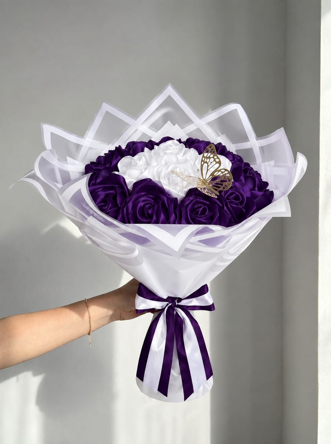 Two-Tone Royal Handcrafted Ribbon Rose Bouquet